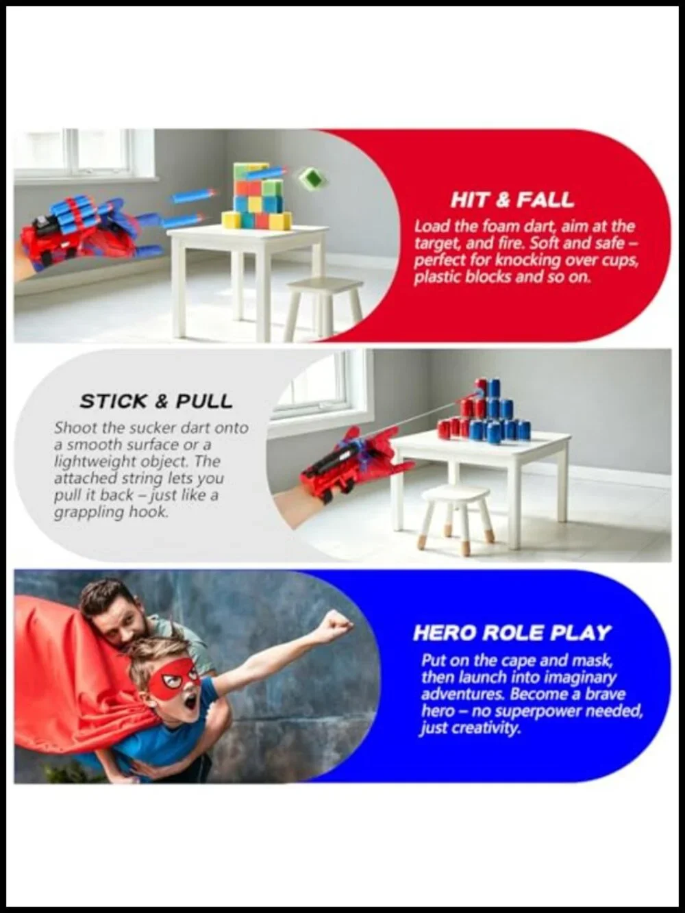 Kids Superhero Wrist Launcher Set with Cape & Mask - 20 Foam Darts Role-Play Toy